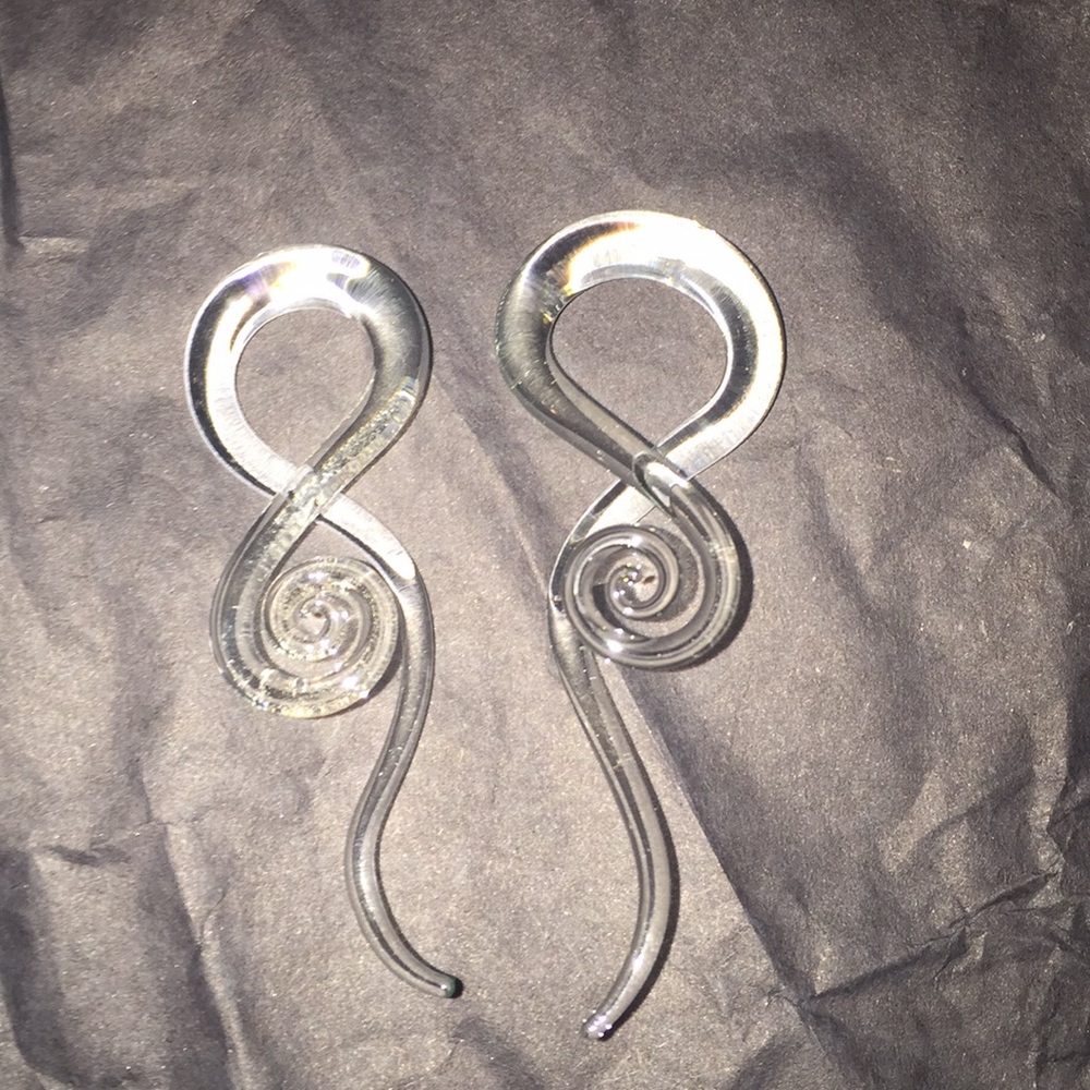 2/$15 Clear music note glass spiral tapers, plugs